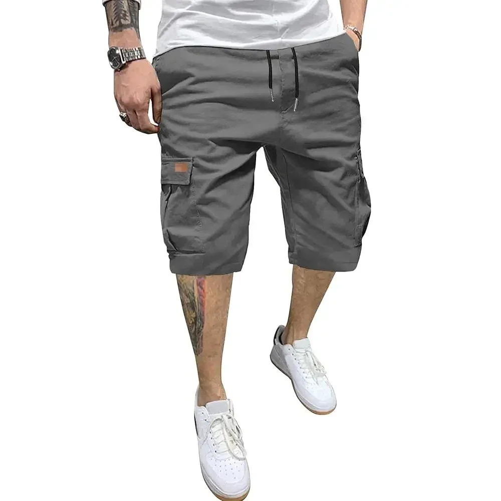 Men's Casual Cargo Shorts Classic Stretch Waist Drawstring Outdoor Work Shorts with 6 Pockets