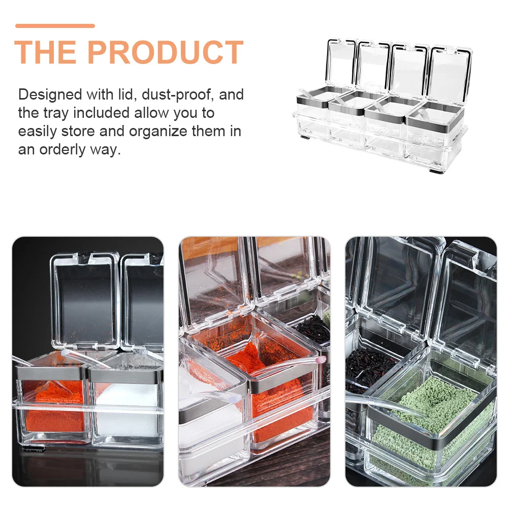 1 Set Clear Acrylic Seasoning Box Storage Containers For Salt Sugar Pepper Spice Jars Condiment Organizer With Lid Dust-Proof