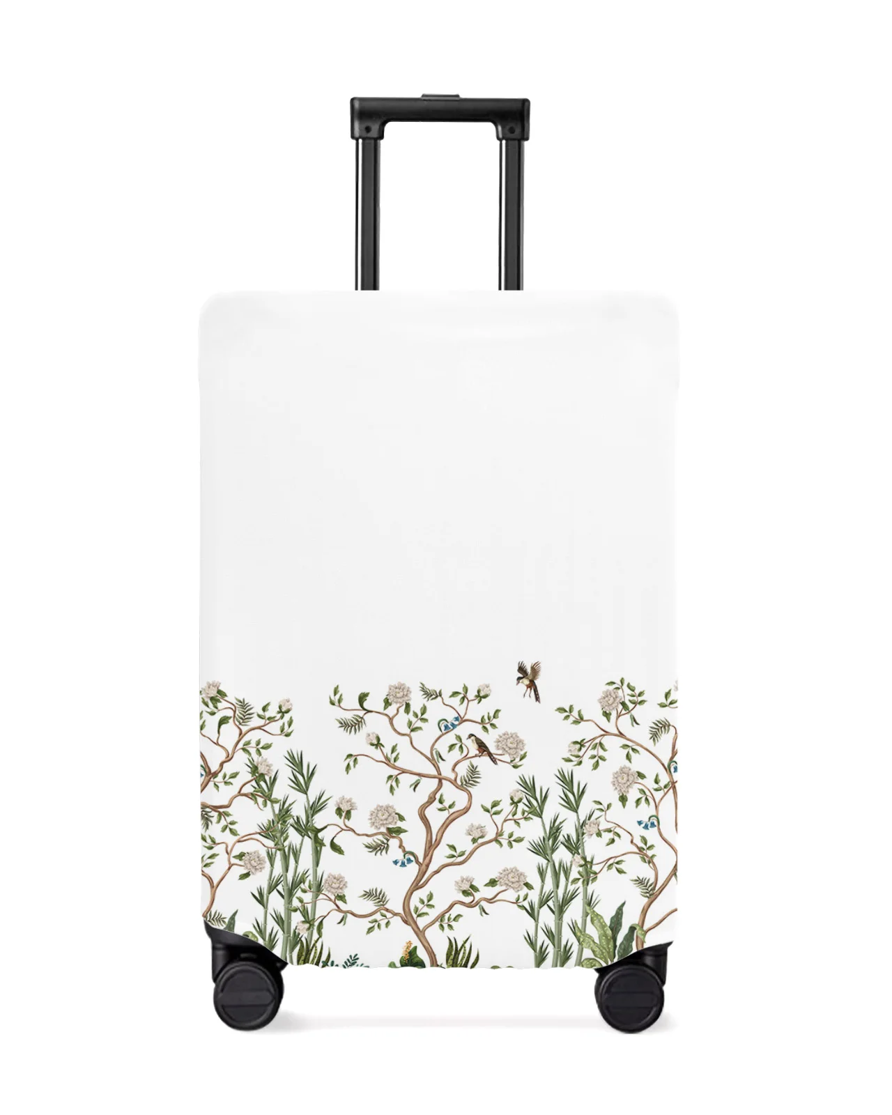 White Flower Plant Bird Luggage Cover Stretch Suitcase Protector Baggage Dust Case Cover for 18-32 Inch Travel Suitcase Case