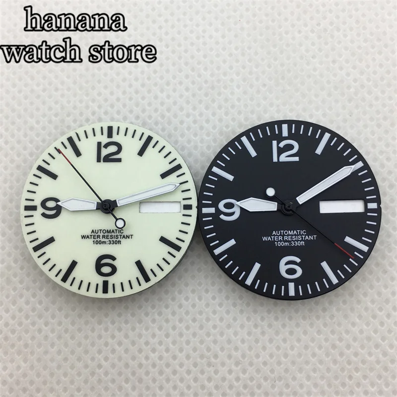 قرص مضيء بالكامل بكلتا اليدين ، قرص أبيض وأسود ، حركة خضراء ، 29 ، NH34 ، NH35 ، NH36