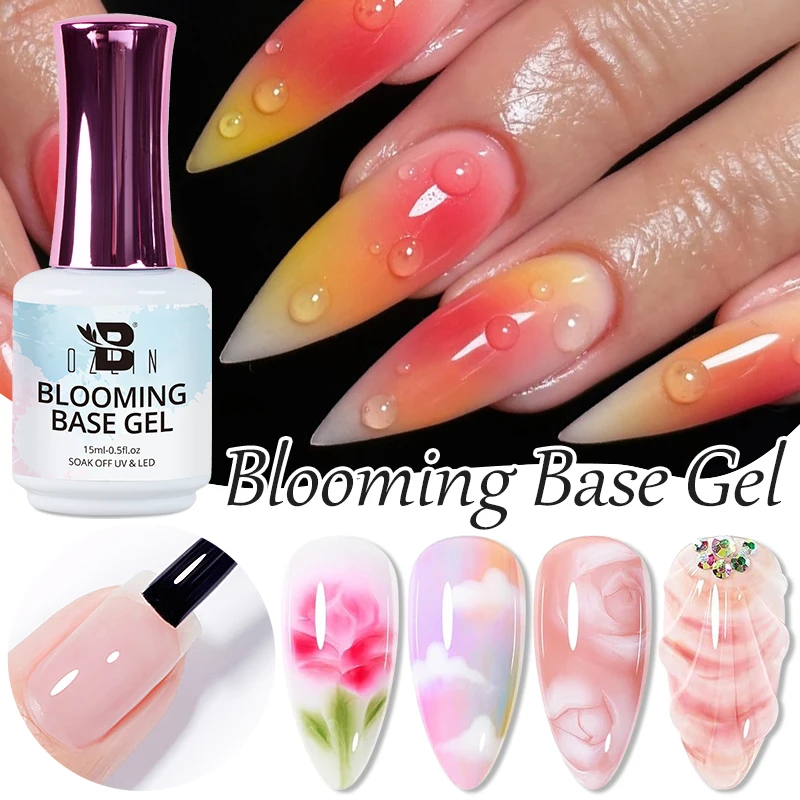 ﻿BOZLIN 15ml Clear Blooming Base Gel Polish UV LED Soak Off Nail Art Polish For Spreading Effect Marble Gel Paint Varnish Top