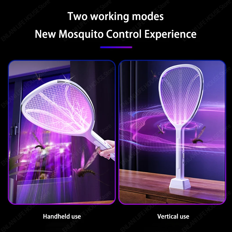 3-in-1 Widening of The Power Grid Electric Mosquito Swatter with TYPE-C Charging Fly Swatter Mosquito Racket Insect Killer