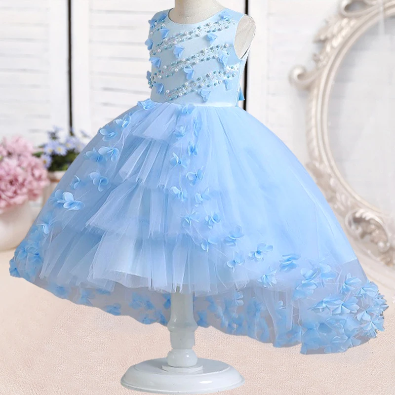 New Flower Girl Pearl Wedding Dress Tuxedo Princess Dress Suitable for Girls\' Elegant Birthday Party Christmas Dress 4-12 Years