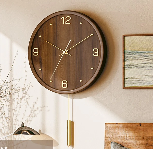 

New Chinese style, solid wood clock, living room 2024 new model, atmosphere, household, quartz