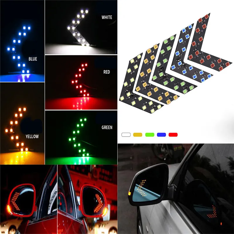 2pcs/set 14 SMD LED Arrow Panel Car Truck Rear View Mirror Indicator Turn Signal Light LED Rearview Strobe Warning Safety Lights