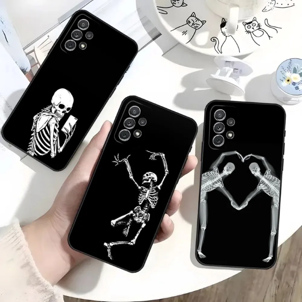 

Skeleton Skull Phone Case For Samsung S25,S24,S21,S22,S23,S30,Ultra,S20,Plus,Fe,Lite,Note,10 Black Soft Shell