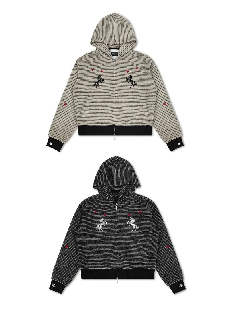 

Red Star orn Embroidered Hoodie Cardigan Men's High-End Striped oulder-Drift Lazy Autumn Winter Faion Outerwear