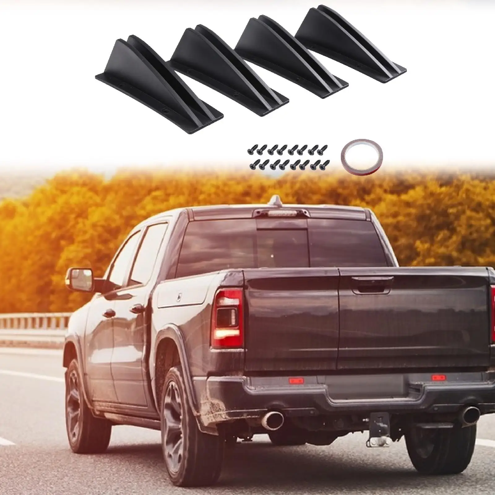 

4Pcs Generic Rear Diffuser Mini Tailgate Black Universal Vehicle Car Lightweight