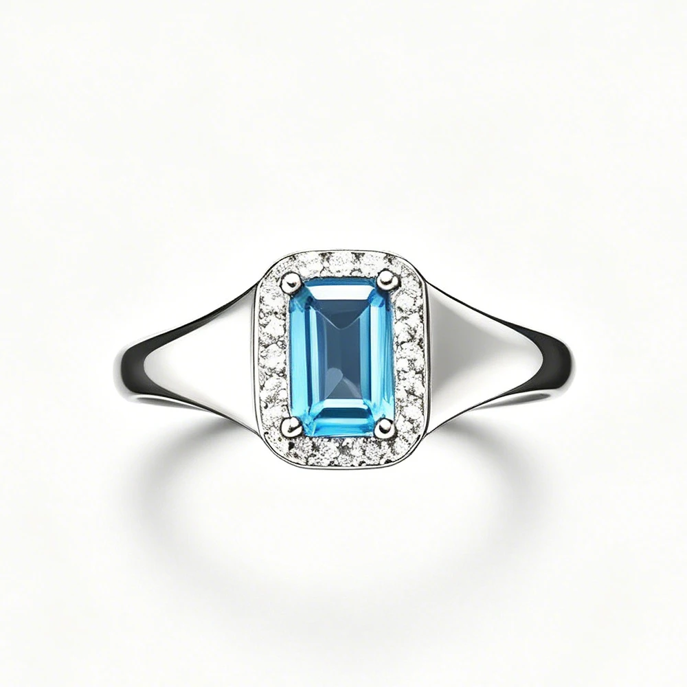 

Trendy Natural Blue Topaz Adjustable Rings Gemstone Oct 4*6mm for Women Lady Party Wedding Fine Jewelry Gift Daily Wear