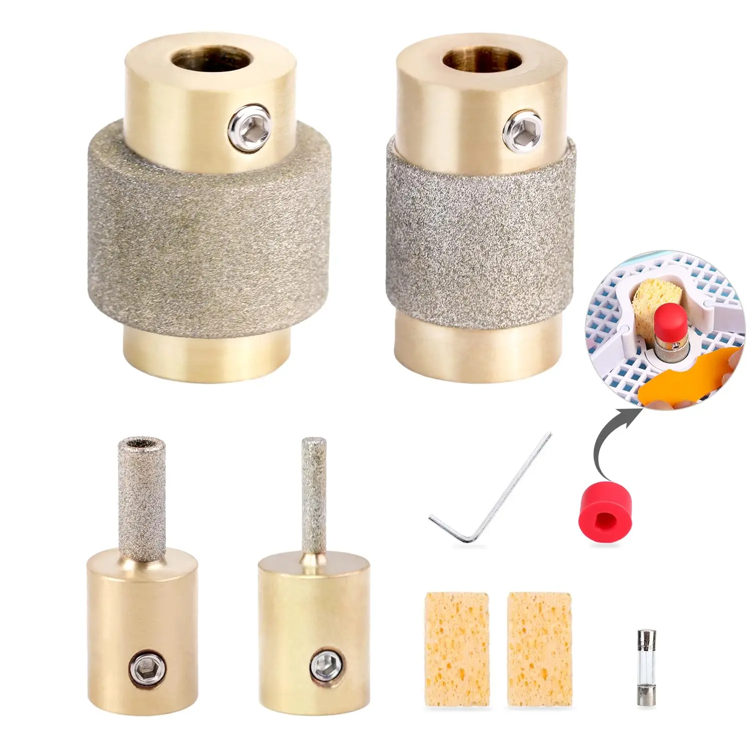 

4-Piece Diamond Grinder Bit Set for Stained Glass, Brass Core Tools, 1/8 to 1-3/4 Inch