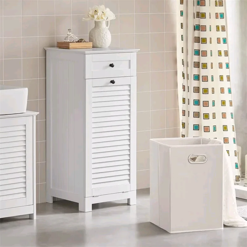 Washing Machine CabinetCombohome White Bathroom Wood Laundry Basket Laundry Cabinet With Drawer