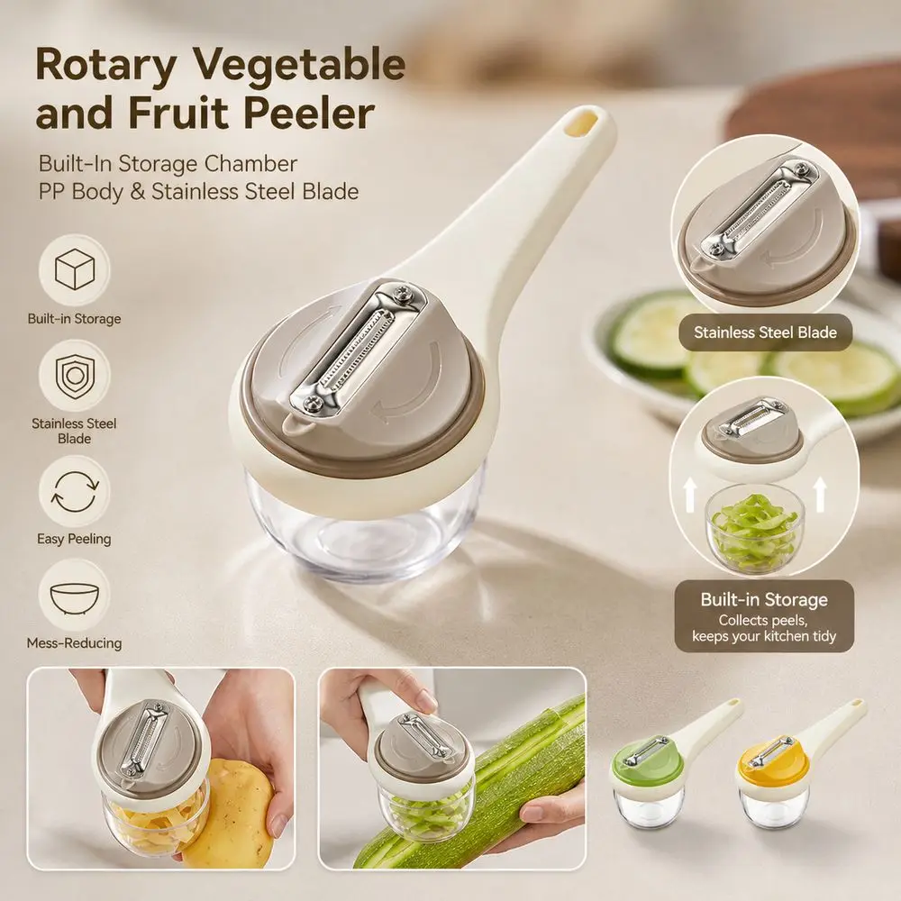 Double-Sided Rotary Peeler Rotating Peel Catching Structure Fruit Peeler Stainless Steel Multi-Functional Peeler