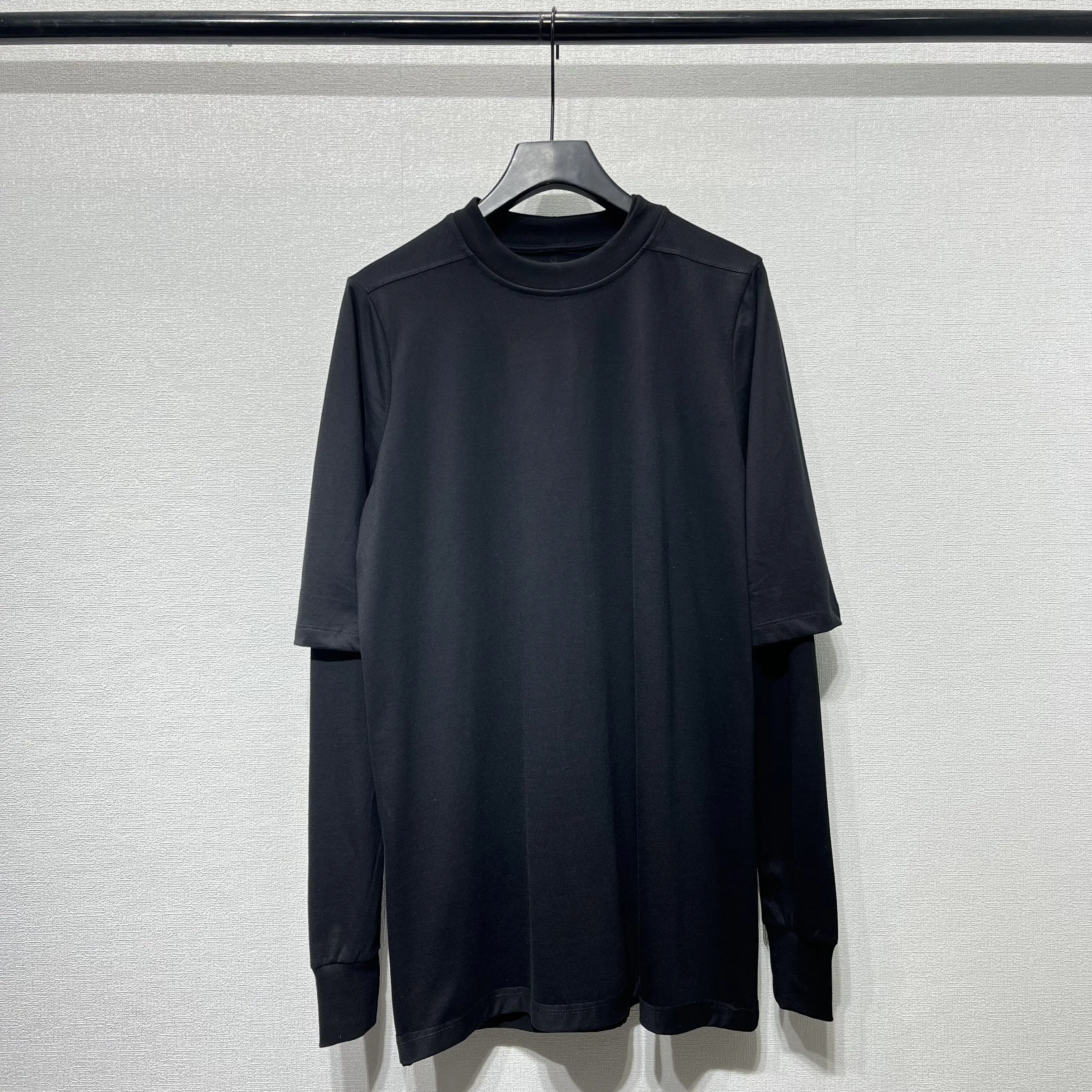 Men's 2026 Fall Winter Dark RO Style Hip Hop Streetwear Long Sleeve T-Shir Fake Two-Layer Sleeve Round Neck Loose Fit Mid-Length