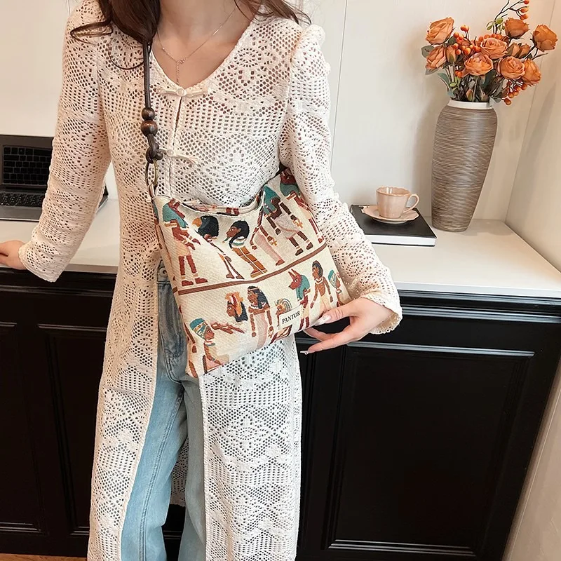 High Capacity Canvas Buckle Egyptian Pattern Printed Shoulder Bag Casual Tote Crossbody Bag 2024 Hot Sale Bags for Women