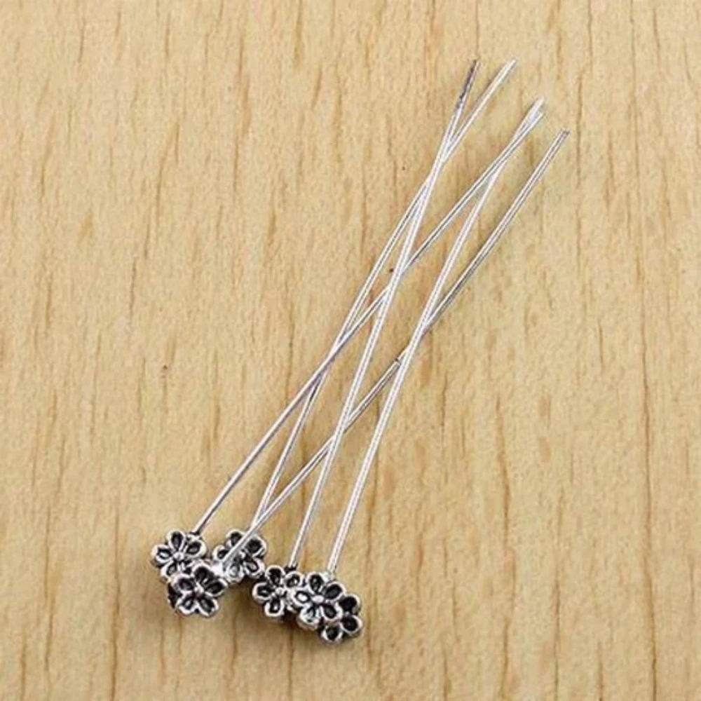 

20PCS 55.4mm flower:5.2mm TIBETAN SILVER HANDMADE FLOWER HEAD PIN H0736