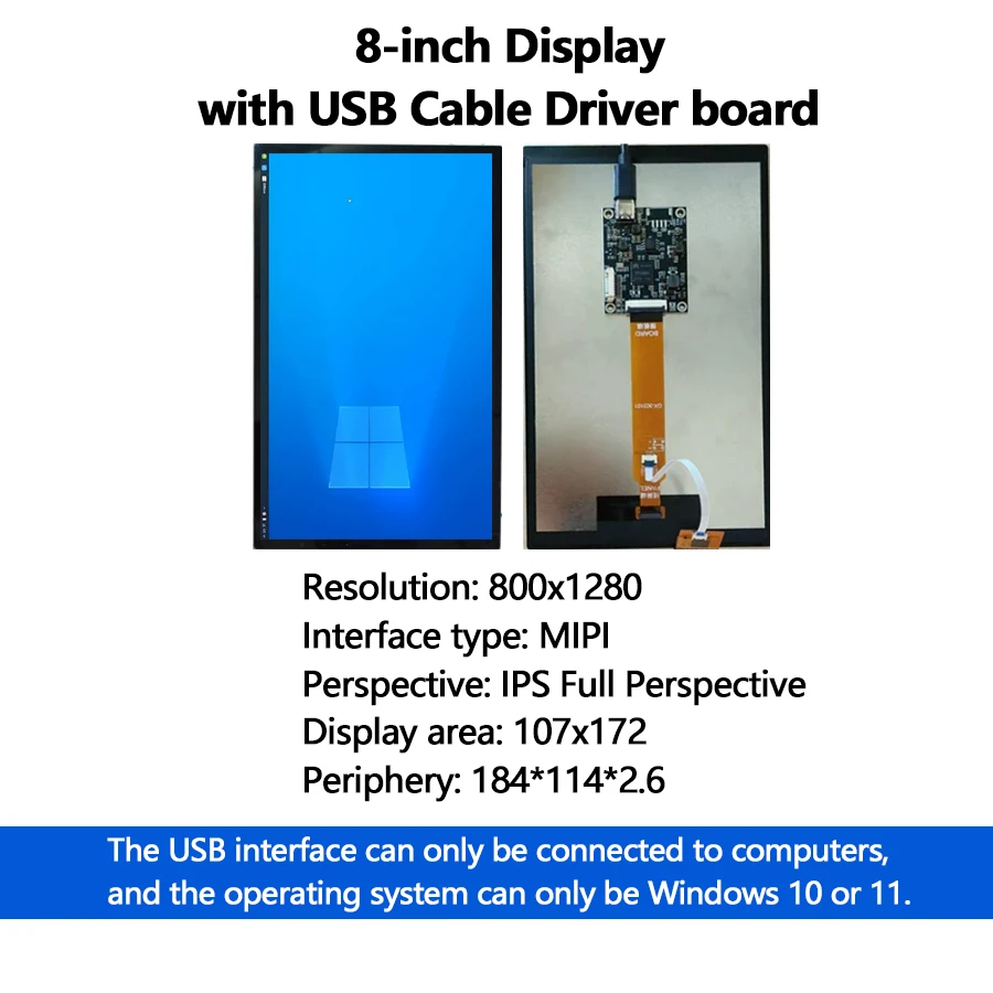 8-inch 800x1280 USB Cable Connection Desktop Expansion Secondary Touch Screen Supports Horizontal Display and Vertical Display