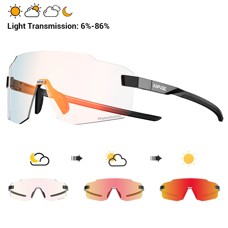 Kapvoe Fashion Ultralight Photochromic Cycling Glasses Men Road Bike Sunglasses MTB Women Windproof UV400 Bicycle Glasses