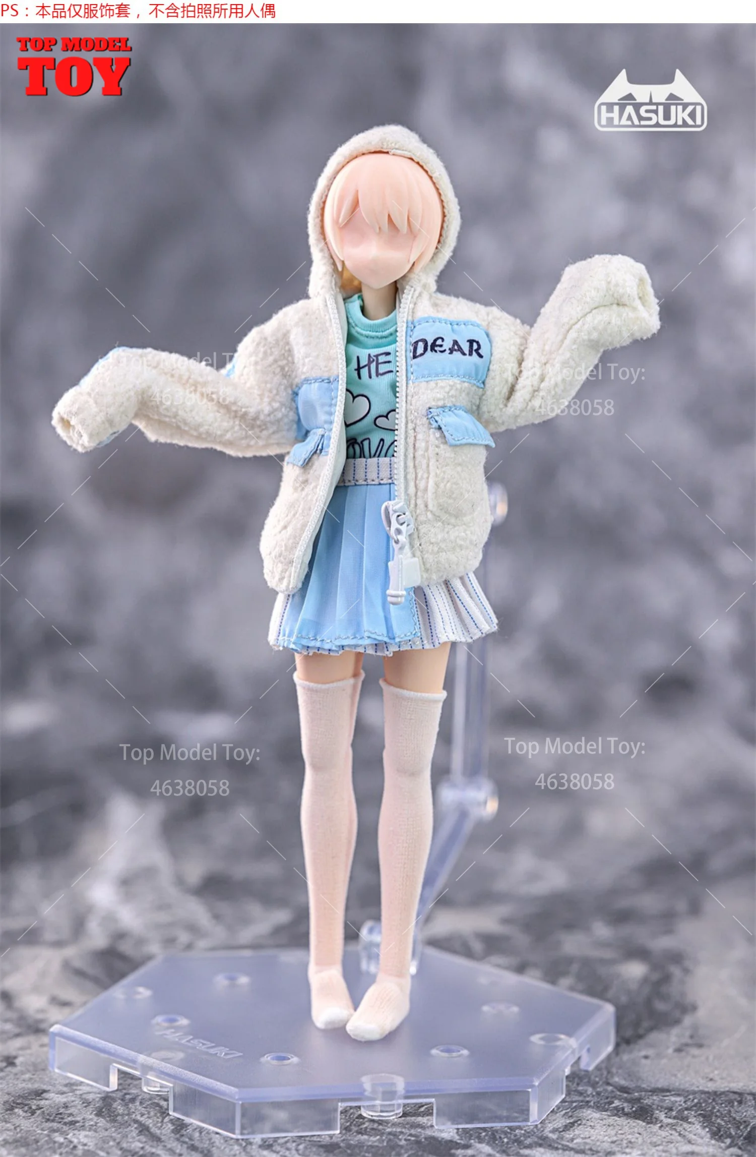 HASUKI CS004 1/12 ScaleFemale Winter Lambswool Jacket T-shirt Pleated Skirt Set Clothes Model for 6'' Girl Soldier Action Figure