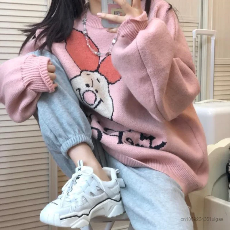 Disney Tigger Piglet Cute Sweater Women Autumn Winter Fashion Pullovers Cartoon Long Sleeve Sweet Tops Y2k Round Neck Sweatshirt