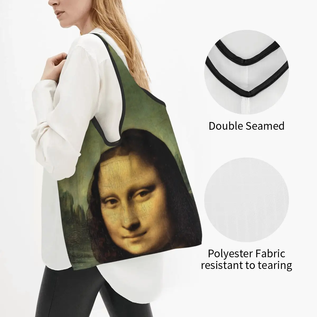 Reusable Classic Mona Lisa By Leonardo Da Vinci Shopping Bag Women Tote Bag Portable Painting Art Groceries Shopper Bags