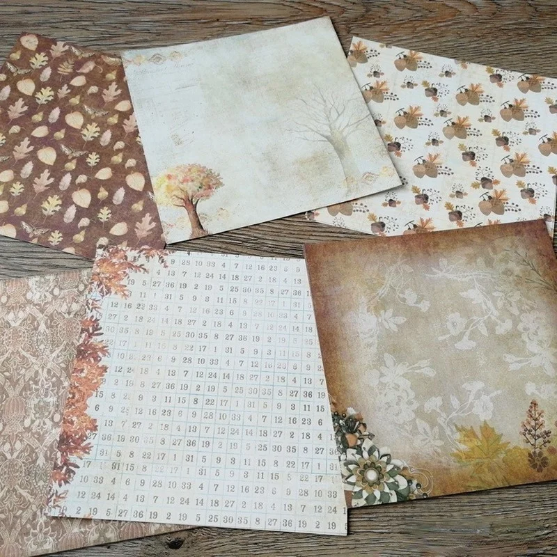 Paquete de álbum de recortes de papel con estampado de jardín de otoño, almohadilla de fondo artesanal hecha a mano, impresa de un solo lado