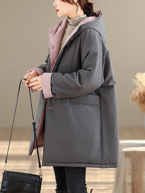 Solto casual com capuz algodão jaet roupas femininas dupla face wear thiened commute sle tubo reto longo sve casaco