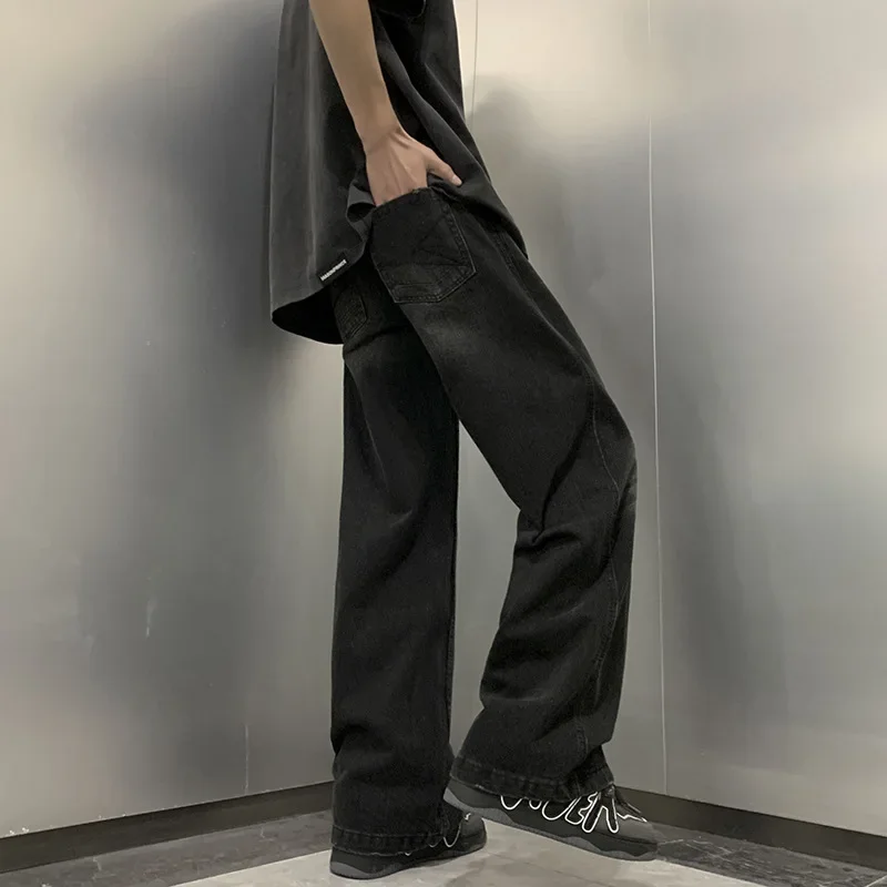 الرجال خمر جيوب فضفاضة المتعثرة غسلها المتعثرة عالية الخصر جان 2025 الصيف ابيض الصلبة كامل الجينز السراويل المستقيمة