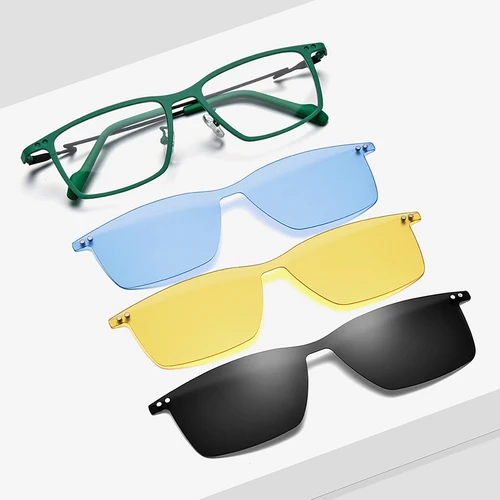 Imagen 2 del producto Gafas FONEX de titanio puro para hombre, gafas cuadradas con Clip magnético, monturas de gafas abatibles con visión nocturna y lentes polarizadas 3D 85796