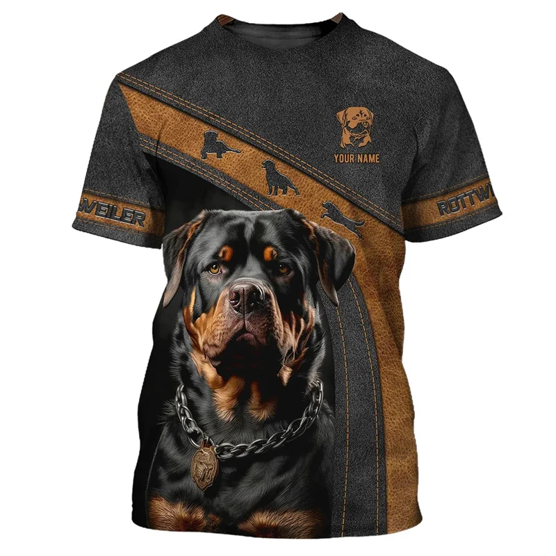 3D Rottweiler Printed Men'sT Shirt Summer Casual Breathable O Neck Short Sleeves Street Tops Custom Name Kid Men Clothing