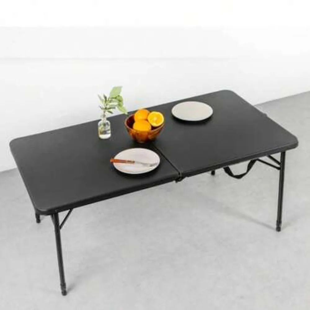 4 Foot Portable Folding Table Heavy Duty Adjustable Height Legs 47.2 Inch Compact Multipurpose Desk for Camping Picnic Tailgating BBQ Party Outdoor Indoor Events Easy Carry with Carry Bag