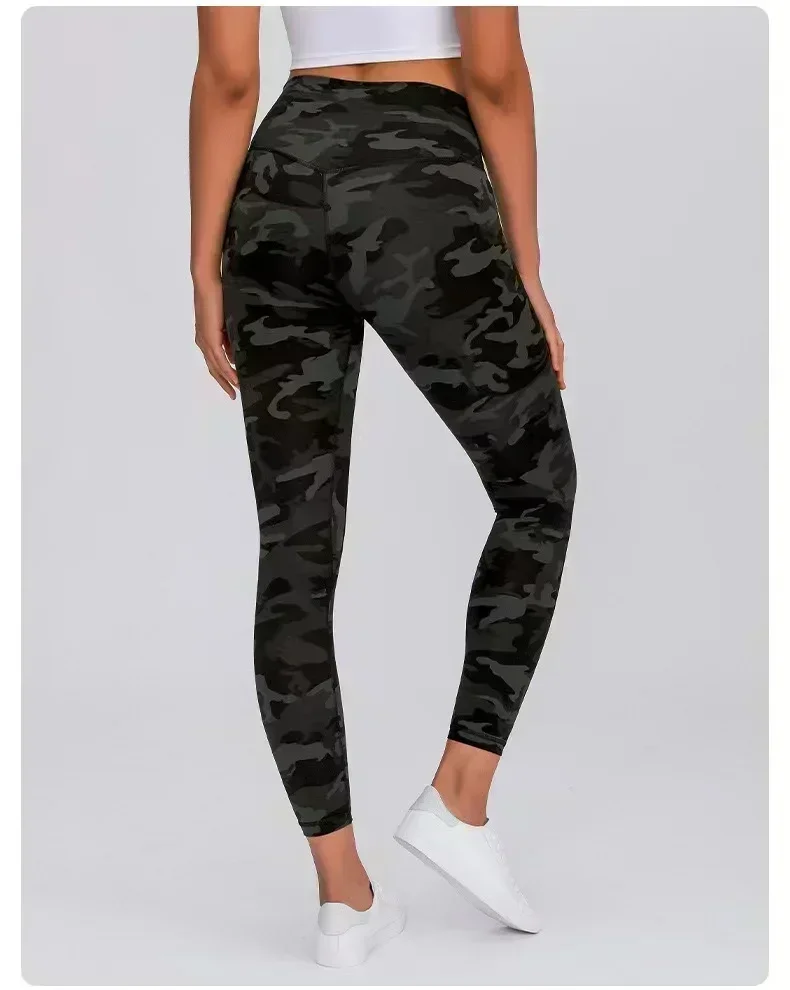 Citroen Vrouwen Lijn Camouflage Hoge Taille Sport Yoga Leggings Gym Outdoor Bergbeklimmen Trainingsbroek Hardloopfitnessbroek