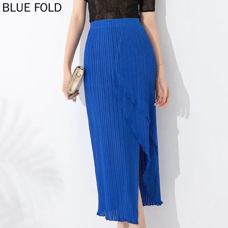 Women's High Waist Pleated Skirt, Slit Hip Wrap, Mermaid Skirt, Elegant PLEATS, Black, Summer Fashion Design, New, 2023