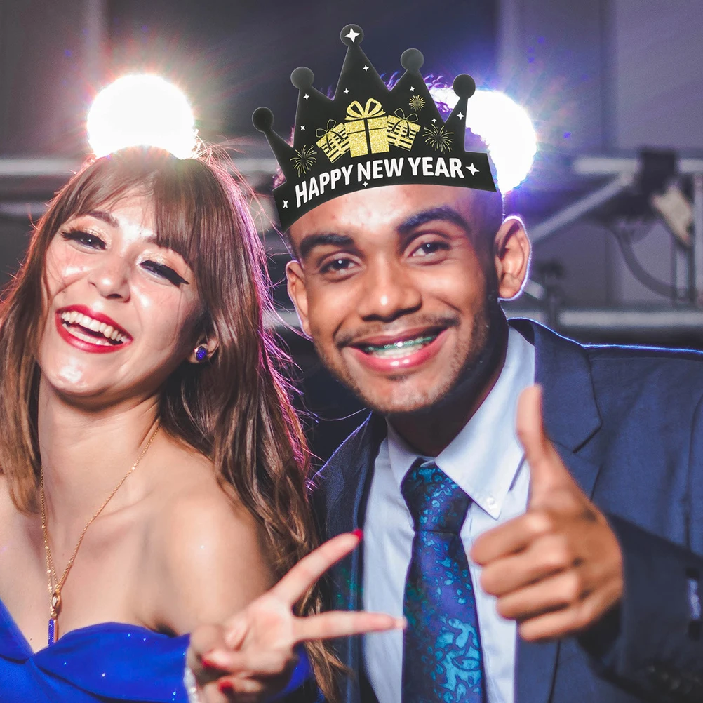 

12pcs New Year Crown Hats Adjustable Party Paper Hats For Adults Kids 2024 New Year Eve Celebration Decor Photo Props