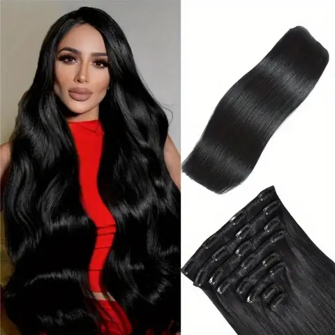 Clip in Hair Extensions Real Human Hair 20 Inch100g 100%Remy Human Hair Invisible Straight Seamless 8pcs Double Weft #1B Natural