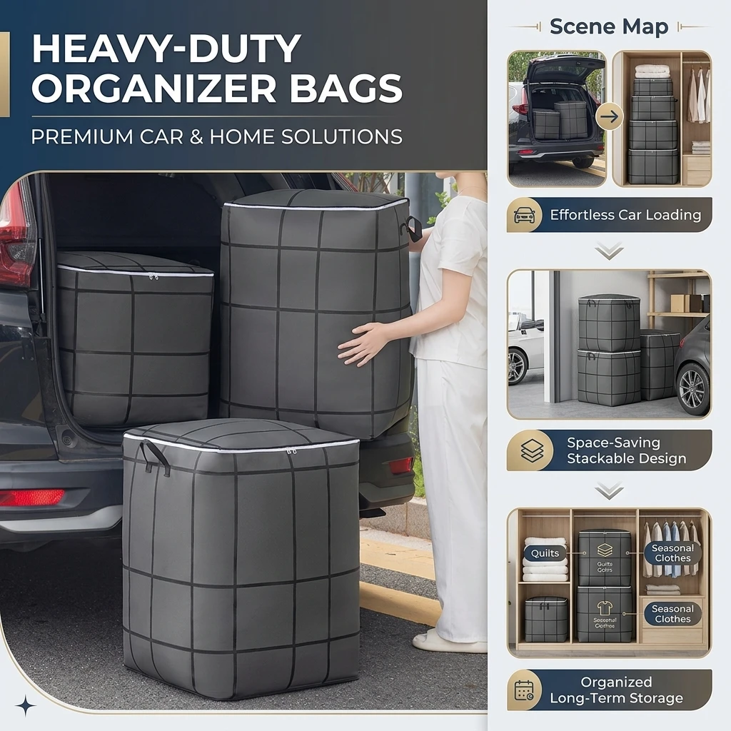 Large Capacity 180L Fabric Clothes And Quilt Storage Bag Home Thickened Grid Sorting Box for Seasonal Items Organization