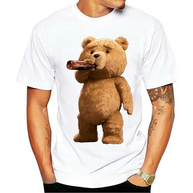 Summer Short Sleeve Cotton T-shirt Cool Tees Tops Streetwear Men's Printed Lovely Ted Bear Drink Beer Poster T Shirts