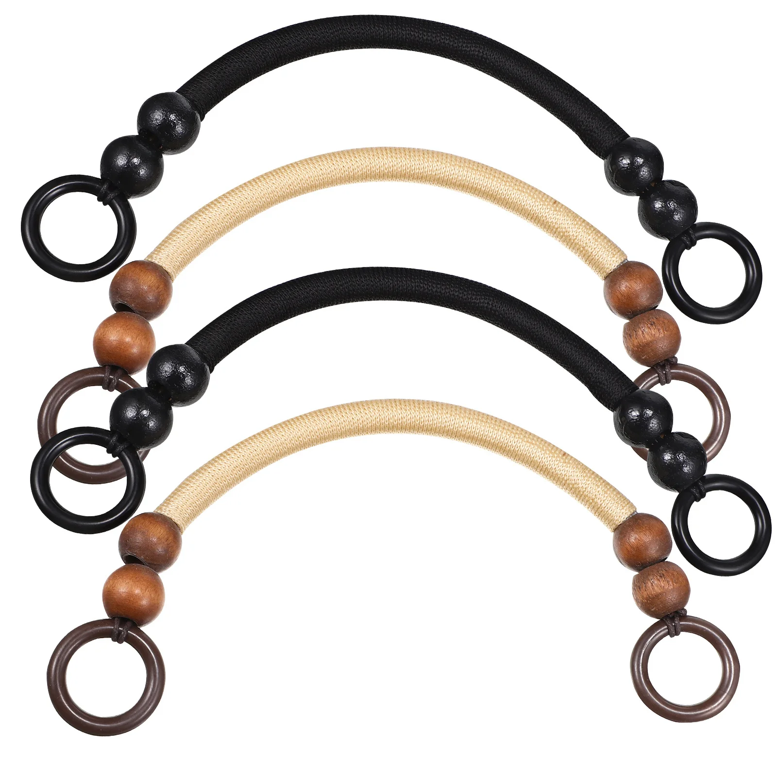 

4Pcs Wood Bead Bag Handles Replacement Stylish Woven Nylon Straps for Purse Handbag Shoulder Bag DIY Fashion Accessory