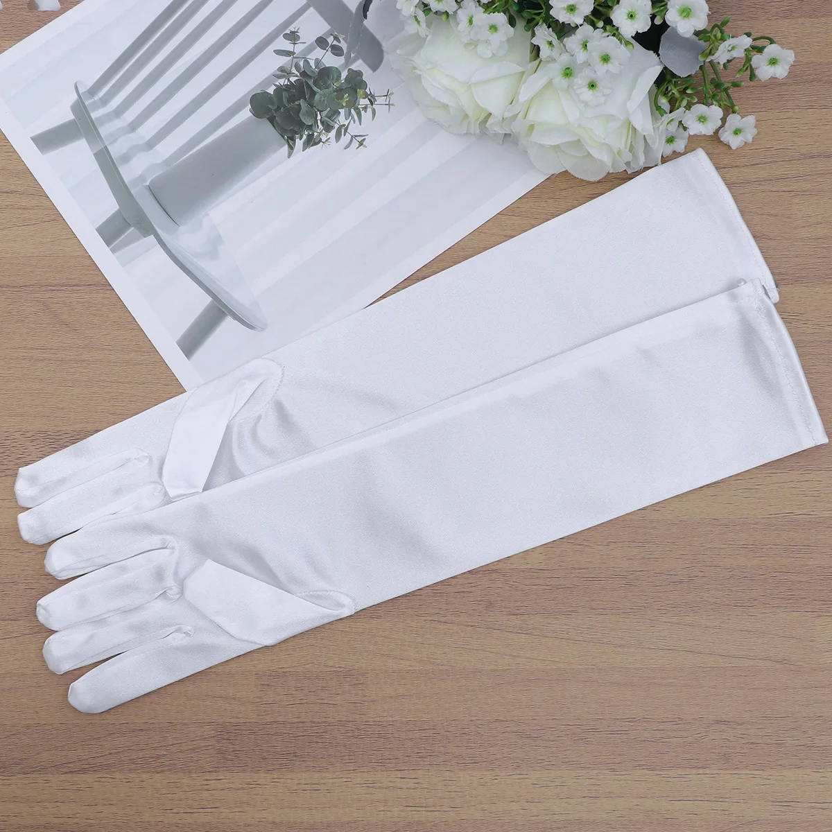 

Wedding Gloves Formal Event Flower Girl Long Dress Pearl Decor Kids Comfortable