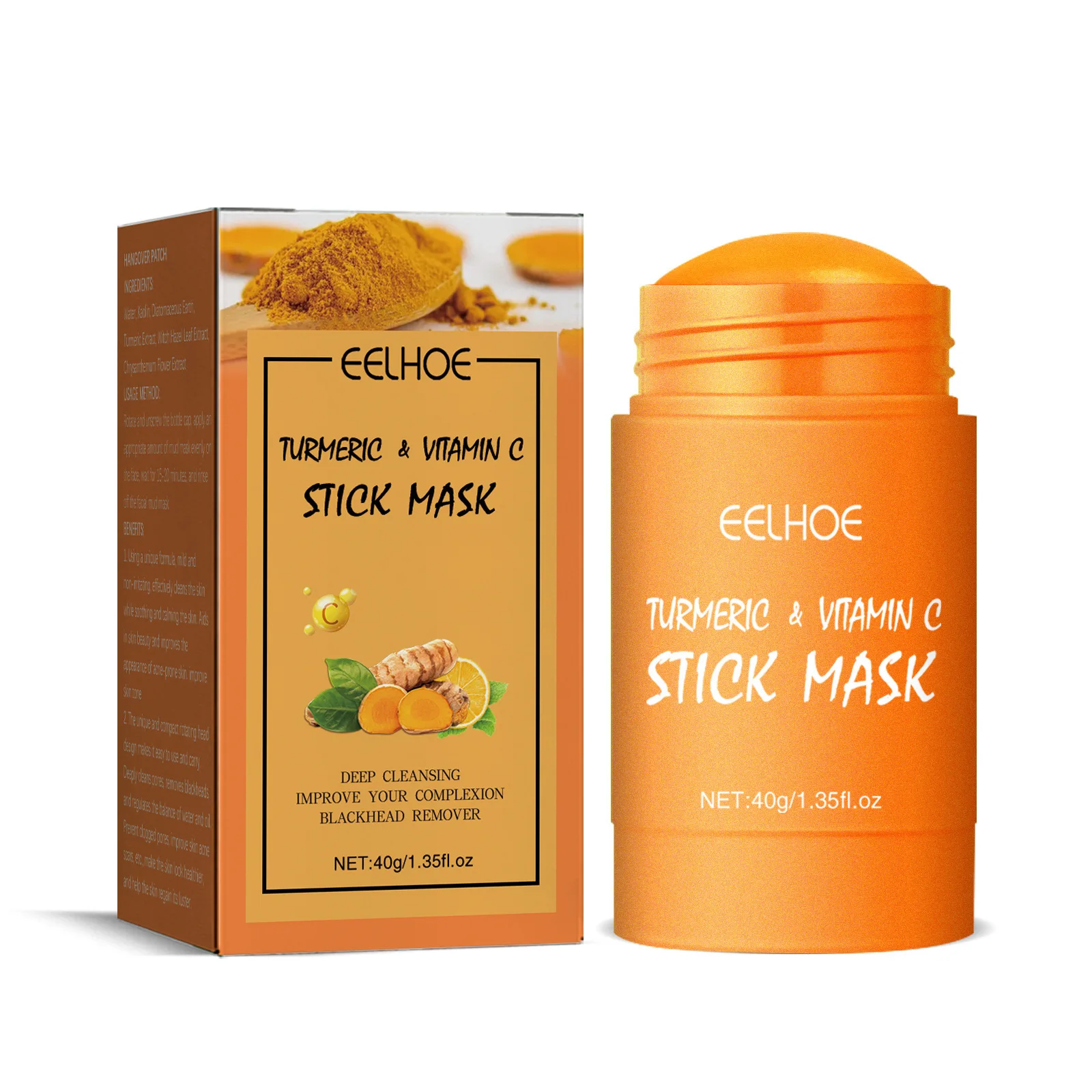 EELHOE Turmeric Mud Mask Anti Acne Eliminate Pimple Blackhead Remover Pores Purifying Oil Control Deep Cleansing Mask Stick 40g