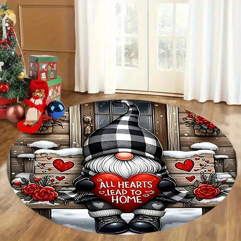 1pc Christmas Gnome Rug Round Flannel Mat All Hearts Lead To Home Winter Holiday Fireplace Decor Cozy Living Room Floor Carpet