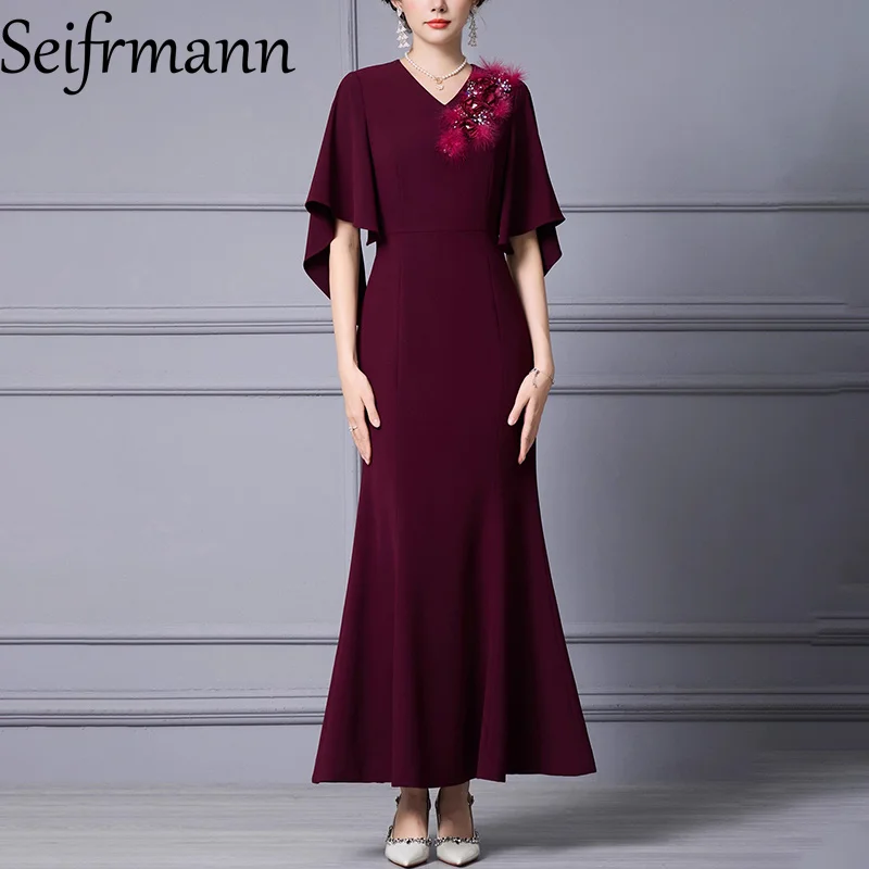 Seifrmann – robe queue de poisson pour femmes, nouvelle mode, col en v, manches à sept points, tempérament scintillant, taille, printemps 2026