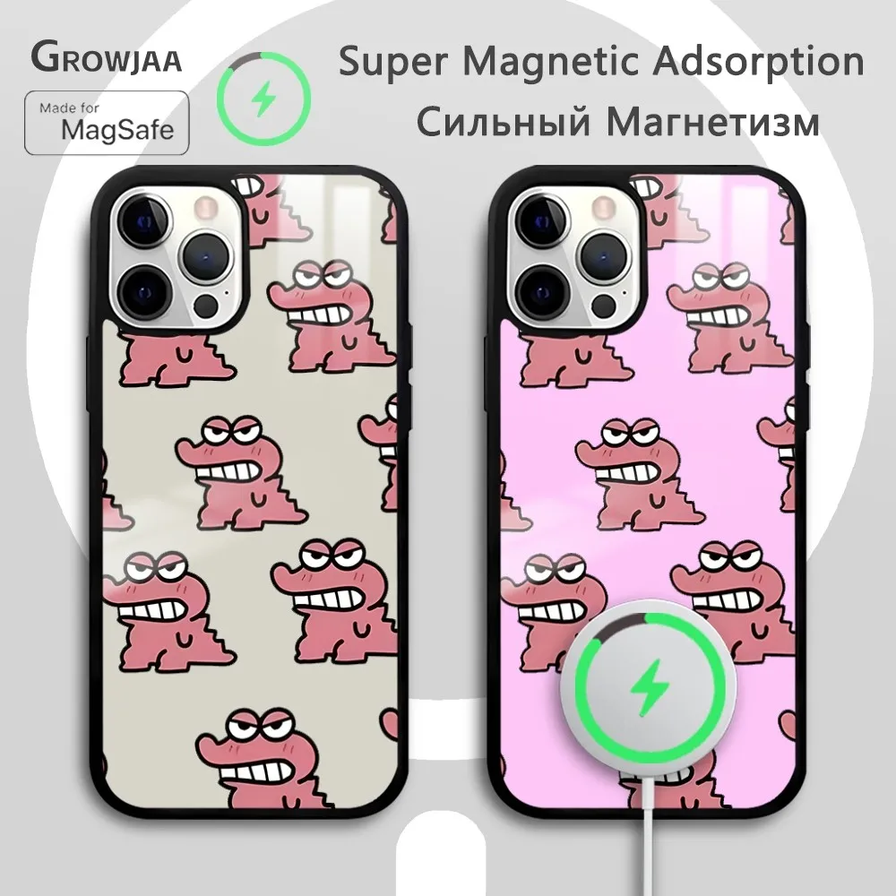 

Cute Cartoon baby crocodile Phone Case For iPhone 16 15 14 13 12 11 Pro Max Plus Mini New Magsafe Mirror Wireless Magnetic Cover