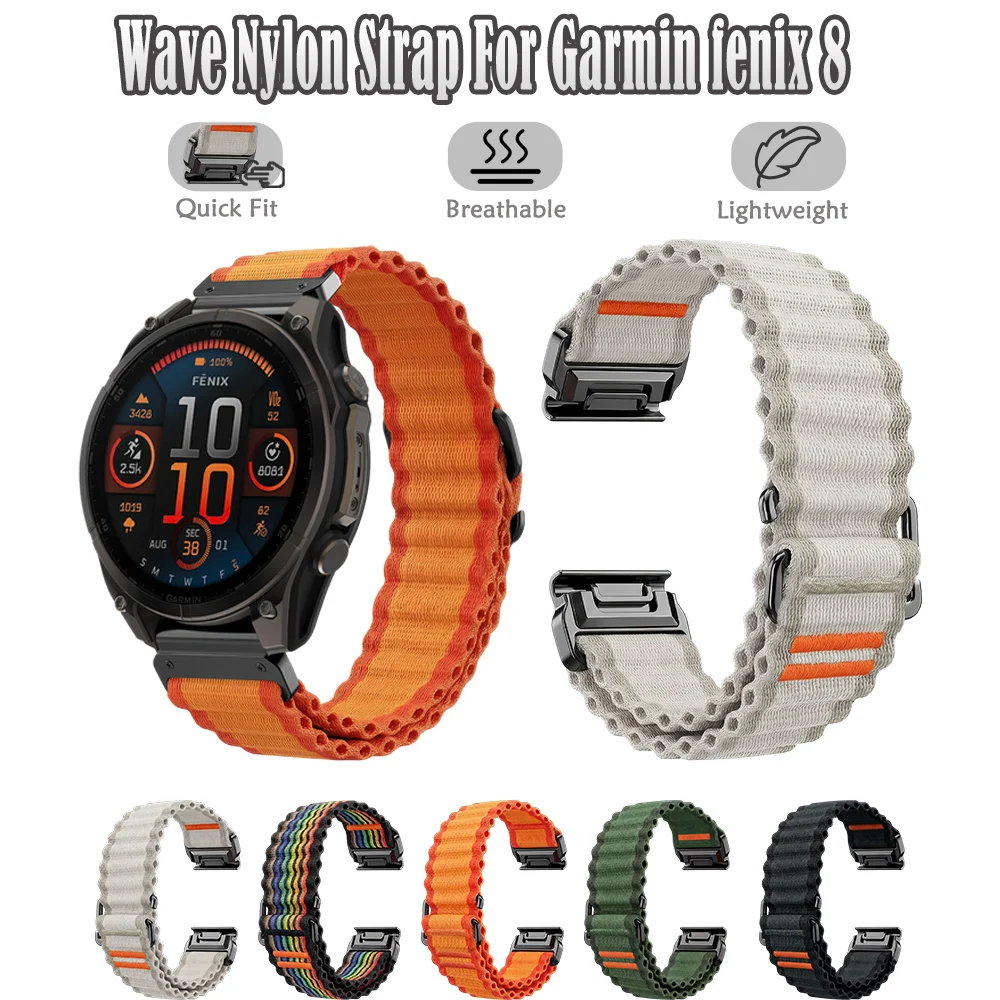 Correa de Reloj de Nailon Quickfit Wave de 20, 22 y 26 mm para Garmin Fenix8 43/47/51MM, Correa Cómoda y Transpirable para Garmin Fenix8 43/47/51MM
