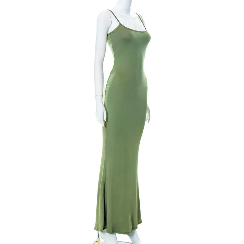 Frisse zomer eenvoudige groene slim fit sexy jarretel lange jurk nieuwe elegante mouwloze veelzijdige casual trui jurk voor dames