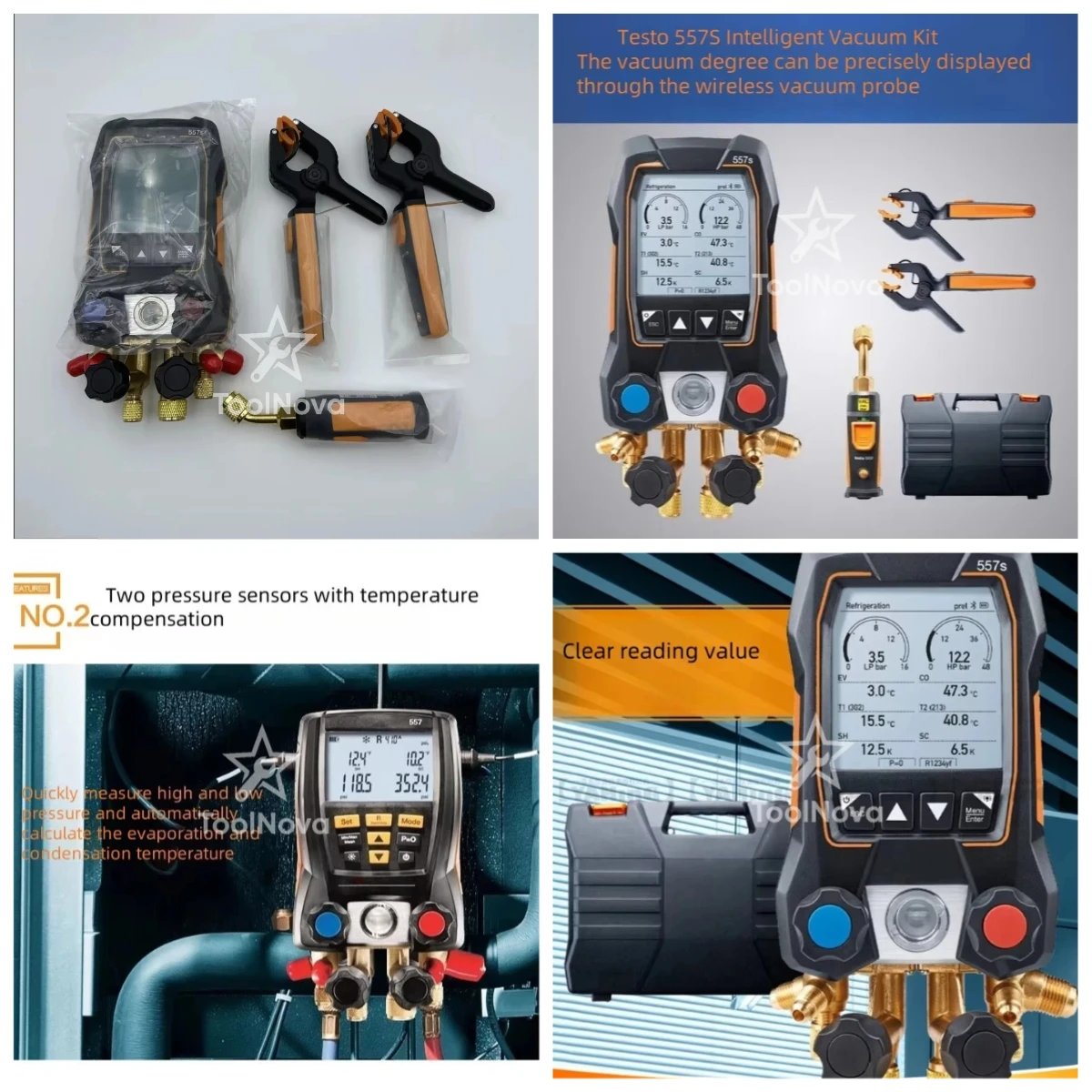 Testo 557S Air Conditioning Refrigerant Filling Gauge Refrigeration Digital Manifold Electic Pressure Set HVAC Tool