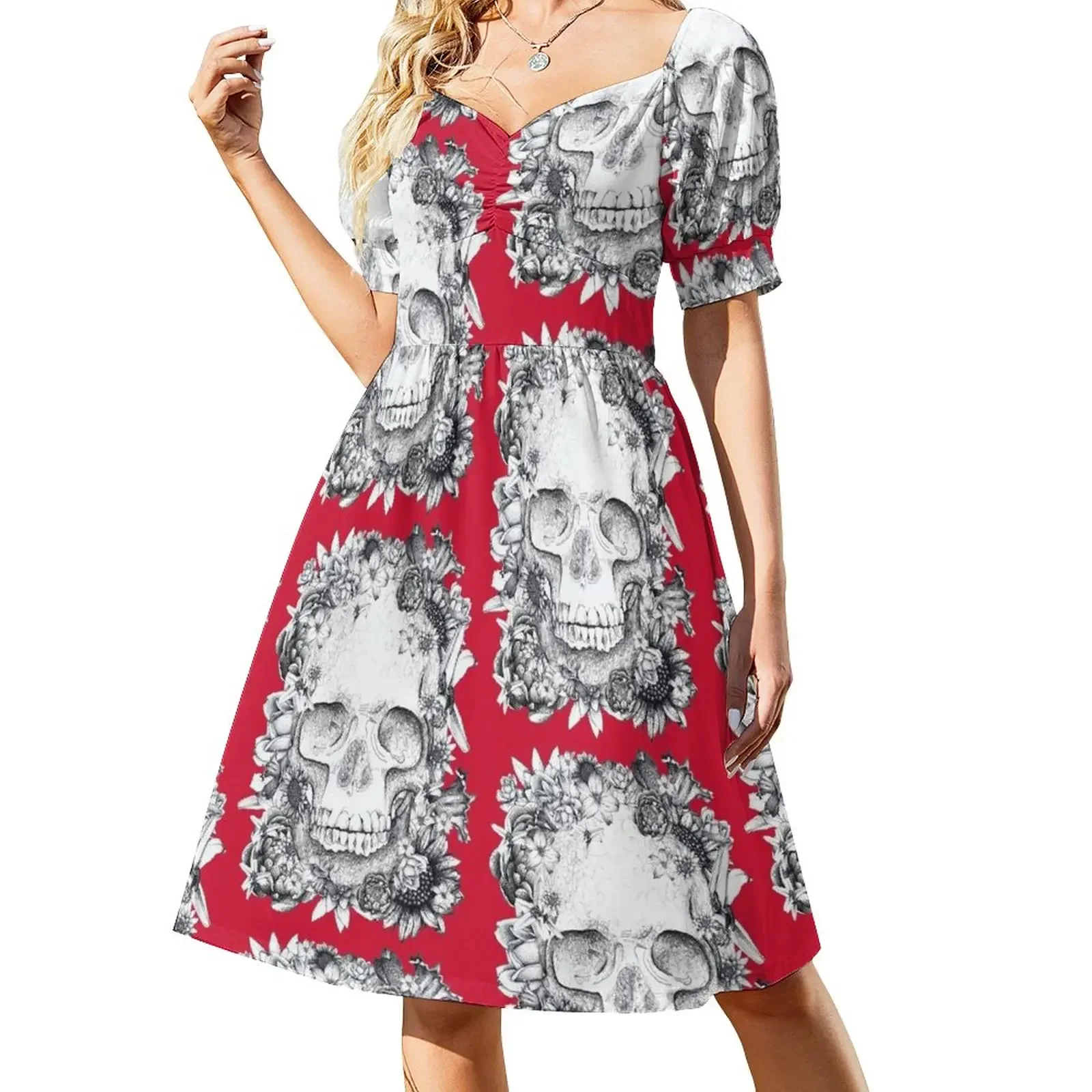 

Floral Skull Short-Sleeved Dress Summer women's clothing women's summer dresses 2025 summer clothes