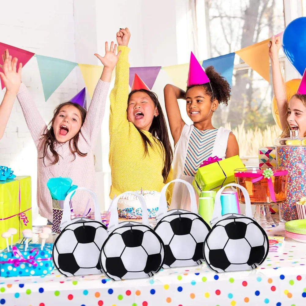 5–20 Stück runde, nicht gewebte Geschenktüten mit Fußball-Motiv für Fußball-Karneval, Feier, Geburtstagsfeier, Feiertage, Süßigkeiten-Geschenktüten – Detail 5