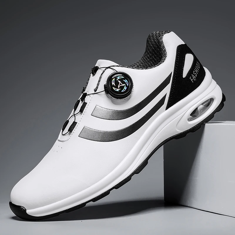 Men's Fashionable Casual Sports Shoes Summer New Outdoor Fashion Golf Shoes Men's Spiral Buckle Lace-Up Comfortable Elastic Adjustment Pu Leather Waterproof Wear-Resistant Thick Bottom with Air Cushion Shock-Absorbing Non-Slip Wear-Resistant Simple Stripesd Printing Contrasting Color Design Comfortable Sports Shoes Men's Outdoor Walking Casual Walking Shoes Men's Youth Fashionable Handsome Running Shoes