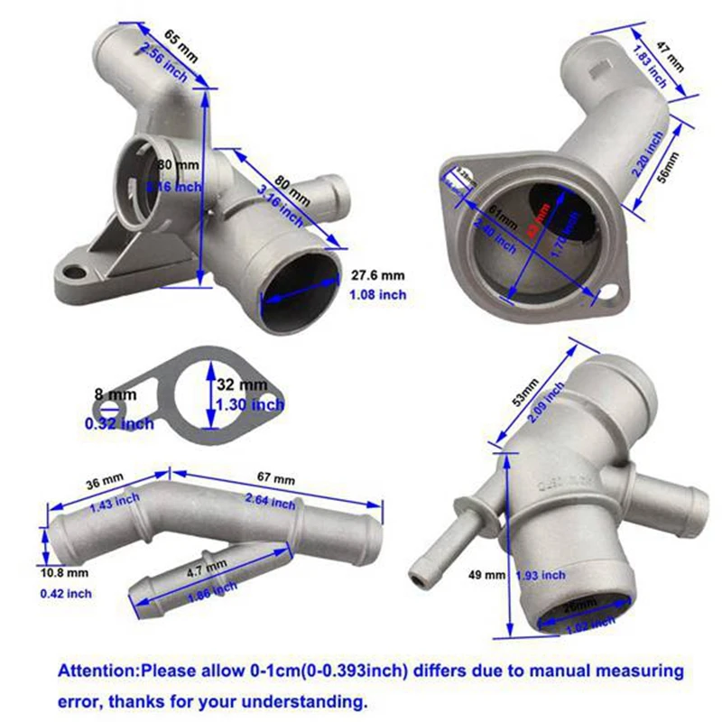 

4PCS Aluminium 1.8T Engine Cooling Coolant Hose Connector Supercharger Pipe for Jetta Golf MK4 Bettle A3 S3 TT Seat