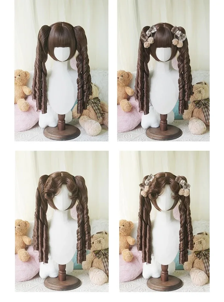 Peruca sintética lolita com rolo romano longo rabo de cavalo curto bob peruca lolita cosplay festa harajuku peruca loira com franja para mulher